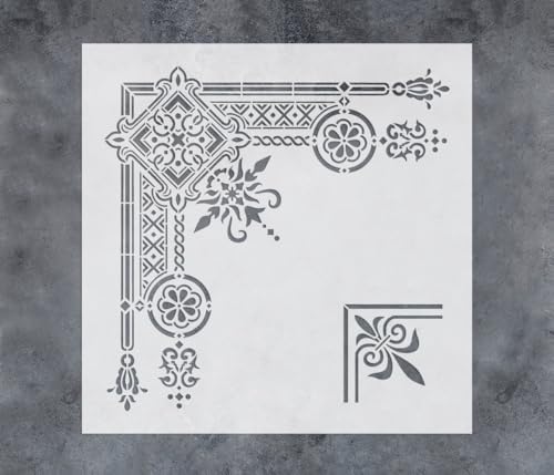 GSS Designs Gothic Corner Stencils for Art Walls Furniture Ornate Wall Stencils for Painting Ornate Corners Art Stencils 12x12Inch