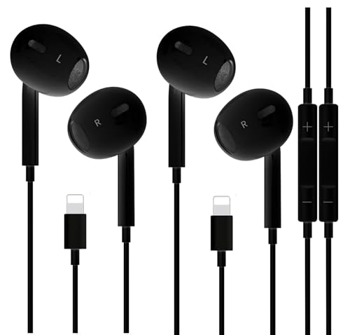 Lot de 2 écouteurs filaires pour iPhone, certifiés Apple MFi, compatibles avec iPhone 14/13/12/11/8/7/X/Pro/Pro Max iPad (noir)