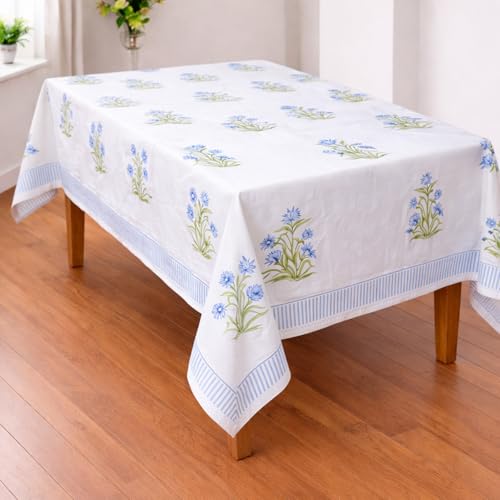 Nappe rectangulaire bleu 182x342 fleurie en coton mélangé pour table à manger - 5