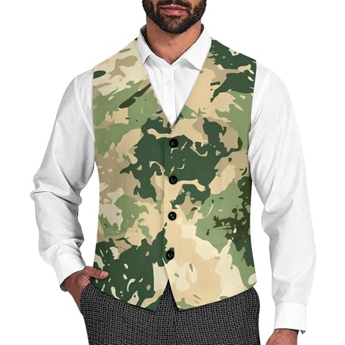 Camouflage Pattern Novelty Men's Suit Vest Casual Formal Dress Vests Business Waistcoat