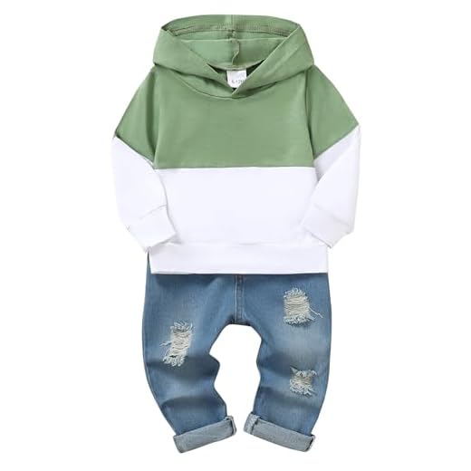 Lufebut Conjunto Ropa de Bebé Niño Letra Impreso Manga Larga Sudadera con Capucha Tops Conjunto de Chándal + Vaqueros 2 Piezas Verde, 6-12 Meses