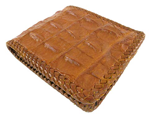Pelgio Genuine Crocodile Alligator Backbone Skin Handmade Bifold Wallet (Tan Brown)