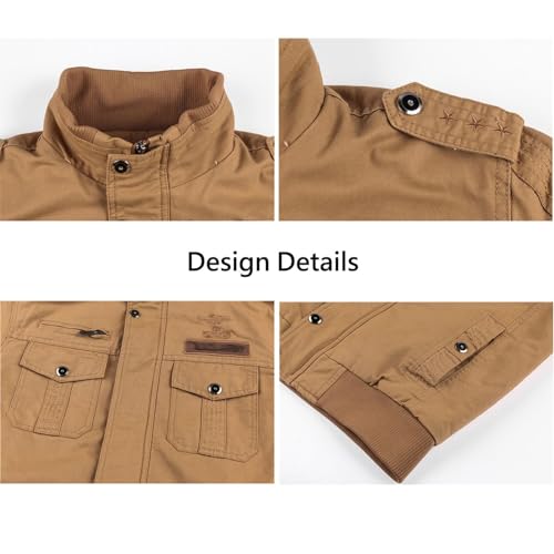 Heren Fleece Gevoerd Jack Winter Casual Vrachtjas Militaire Jas Katoen Bomberjack Jassen Warme Dikke Windjack met Meerdere Zakken - Image 5