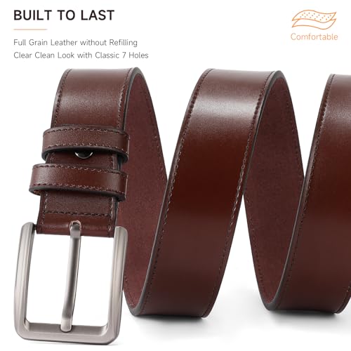 GAEKEAO Mens Belt Full Grain Leather Belt for Men - Black Belt 1 3/8" Width Mens Belts for Jeans with Metal Buckle2