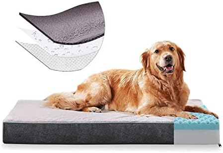 PETORREY Orthopedic Memory Foam Dog Bed For Medium Large Dogs,Cooling Gel ,Waterproof Inner & Removable and Machine Washable Cover, Thick Egg Crate Foam Dog Bed with Non-Slip Bottom(L)