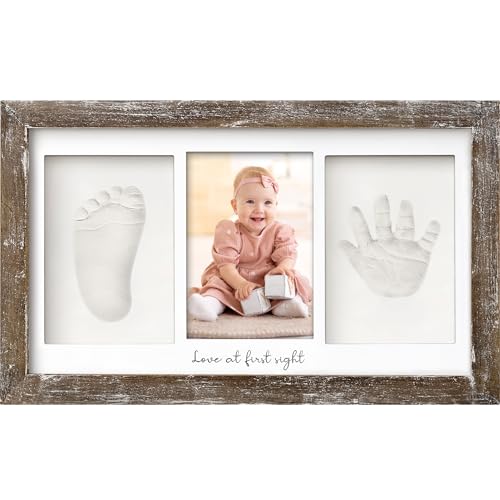 Image of KeaBabies Baby Hand and Footprint Kit - Clay Handprint Keepsake Frame, Newborn Nursery Picture Frame, Personalized New Mom Gifts for Baby First Christmas Shower (Barnwood)
