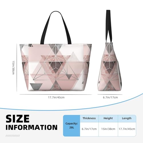 Grand sac de plage rose blush et gris géométrique chic