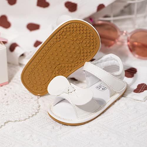 Image of Meckior Baby Toddler Infant Girls PU Leather Soft Open Toe Summer Sandals Flower Princess Flat Shoes
