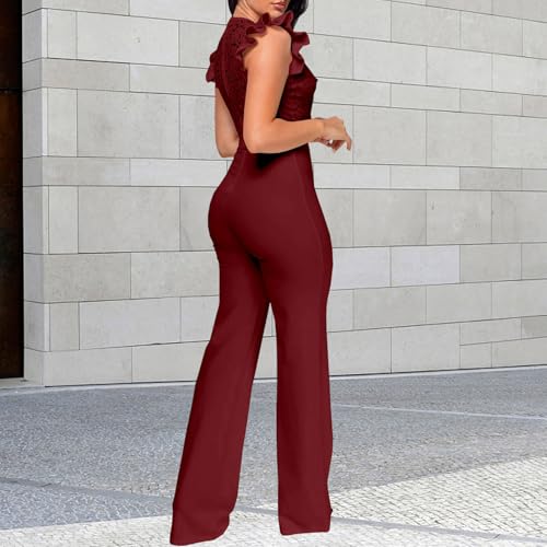 Image of PaladMom Womens Elegant Plus Size Jumpsuits Sexy Back zipper Short Sleeve Mid Waist Wide Leg Straight Rompers