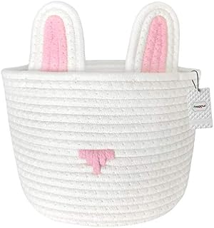 Inwagui Natural Cotton Rope Woven Storage Basket Box Rabbit Organiser Bin for Nursery Kid's Room, Baby Toys, Cosmetics, Home Decor (White)