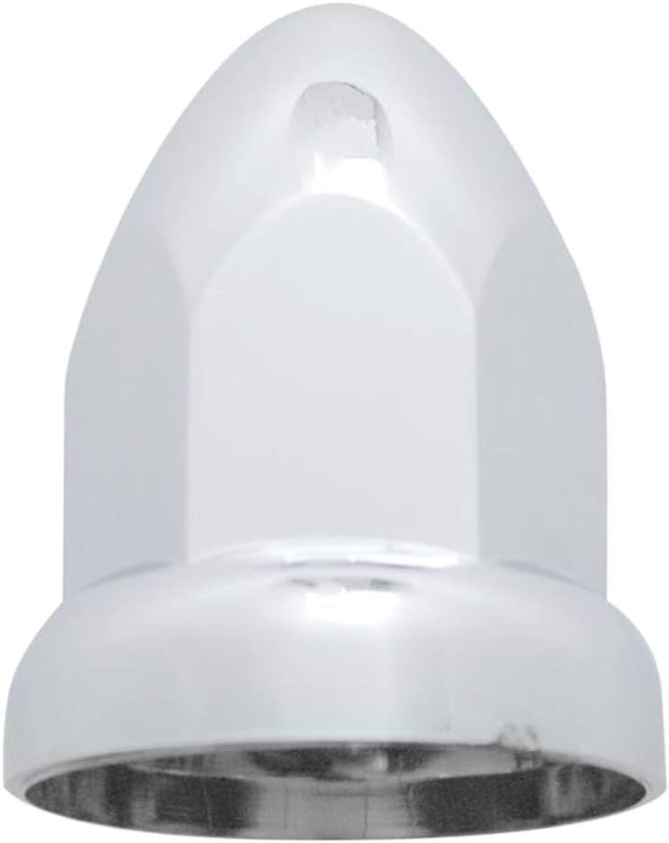 United Pacific 10075 Wheel Lug Nut Cover Set, 33mm x 2 3/8", Chrome, Plastic, Bullet, with Flange, Push-On Style