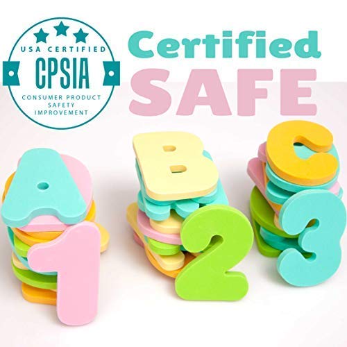 Tub Cubby Safe & Soft Abc 123 Foam Bath Letters & Numbers - Magically Stick On Wet Walls + Bonus Rubber Duck | Spell & Count Educational Alphabet Kids Bathtub Play Set - Extra 44 Pack #TOP5