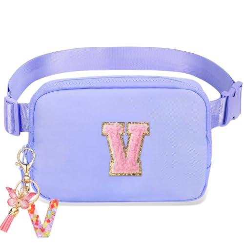 Image of Belt Bag for Girls Gifts - Birthday Gifts for Teenager, Personalized Gifts for Mom Freind Sister Teacher, Graduation GiftsInitial Crossbody Bag Belt Bag for Women Lavender Purple V