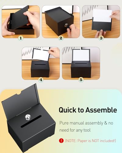 Uniclife 2 Pack Metall Spende Box für Fundraising, Vorschlag Box mit Slot und Schloss, schwarze Wahlurnen mit Schild Halter, Lagerbehälter für die Abstimmung Charity Tipp Sammlung, 16,3 x 12 x 10cm