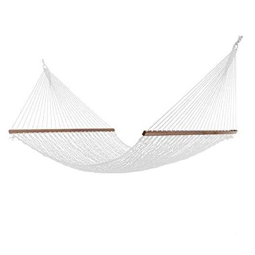Project One Large 12FT Rope Hammock, Quick Dry Rope Hammock with Double Size Solid Wood Spreader Bar Outdoor Patio Yard Poolside Hammock, 2 Person 450 Pound Capacity (White)