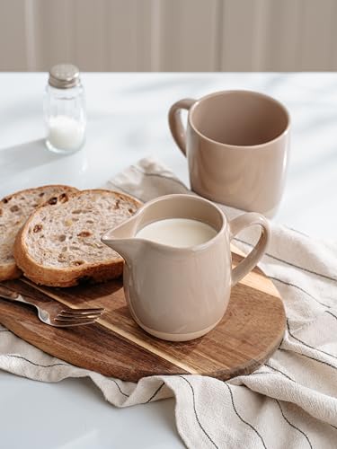 Image of famiware Milkyway 13oz Creamer with Handle, Ceramic Coffee /Milk /Sauce /Serving /Salad Pitcher Jug, Stoneware Maple /Syrup Dispenser, Milk Frother Cup, Microwave and Dishwasher Safe, Cinnamon Brown