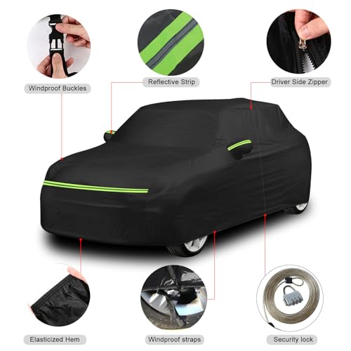 Image of Waterproof Car Covers Replace for 1999-2015 Nissan Xterra, 6 Layers All Weather Custom-fit Car Cover with Zipper Door & Windproof Strap for Snow Rain Dust Hail Protection
