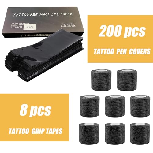 PEPAX Tattoo Pen Bags With Grip Tape - 200Pcs Machine Covers and 8Pcs Grip Wrap Sleeves Combination Supplies - Image 2