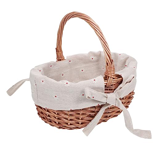 Cabilock Cestino decorativo in rattan, per l'uovo di gallina, cestino decorativo in rattan, per la conservazione, cesti intrecciati a mano, cestino di vimini con manico in legno e cachi