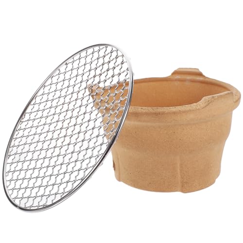 Juego de mini estufa de carbón de arcilla portátil, pequeña parrilla tradicional con malla para acampar al aire libre y calefacción del hogar, accesorios ligeros para barbacoa de carbón, varios