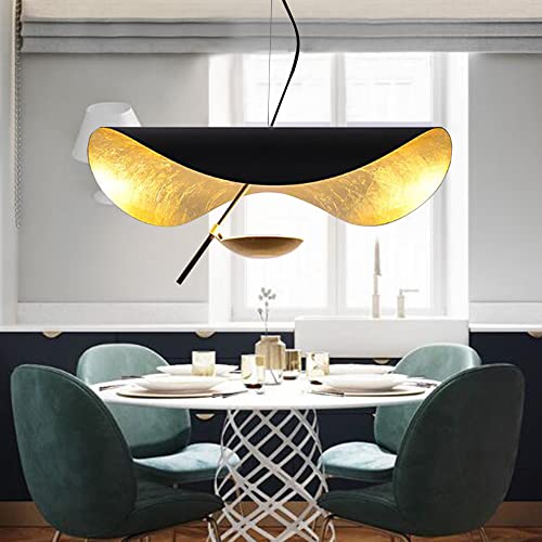 LED Lampara Colgante Sombrero Lámina Dorada Araña Creativo Lámpara Sala De Estar Moderna Altura Ajustable Cocina Comedor Dormitorio Accesorio De Oficina Negro,60cm Cover