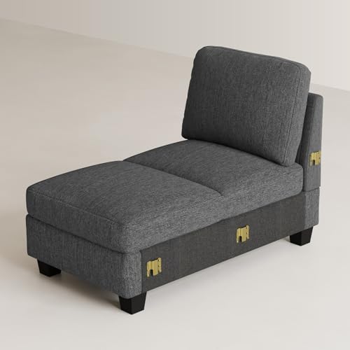 Image of Belffin Modular Sectional Sleeper Sofa Bed with Extendable Length Deep Seat Cloud Couch for Living Room. Dark Grey