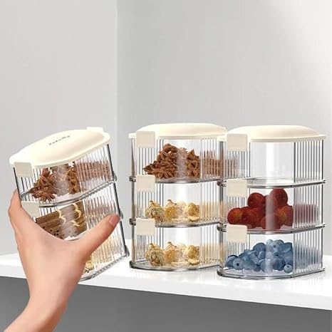 Image of 3 Layear Multi purpose storage box | 3 layer Storage Box, Stackable Kitchen Condiment Jars with Lids, Leak Proof And Food Fresh-keeping Box For Fruit, Snack And Spice |