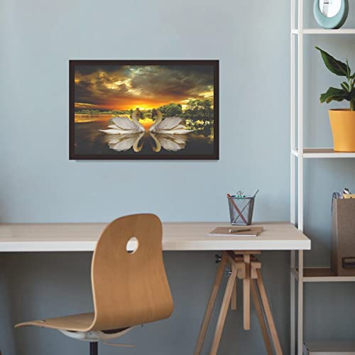 Image of Mad Masters 2 White Swan Bird Duck Love Painting Hanging Photo Frame Decorative Item for Living Room, Bedroom, Home Decor and Wall Decoration (MM 10036, 30.5L x 20.3W cm, Canvas, Without Plexi Glass)