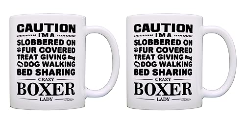 ThisWear Dog Gifts for Dog Lovers Crazy Boxer Lady Rescue Gift 2 Pack 11oz Ceramic Coffee Mug Set