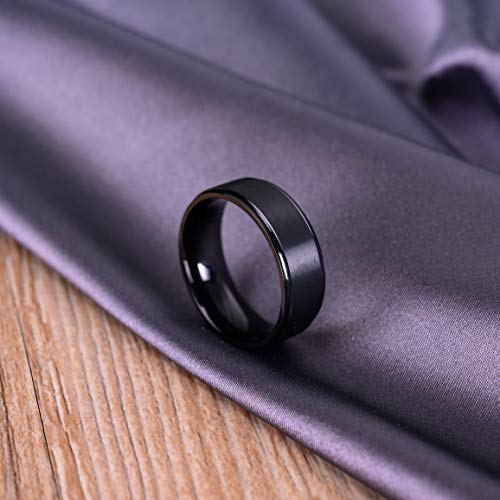 LerchPhi 8MM Matte Black Titanium Men's Wedding Band - Stepped Edge, Custom Engrave Ring for Him - Thumbnail 3