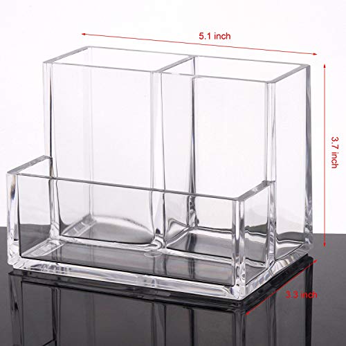 3 Slot Extra Thicken Makeup Brush Holder Organizer Acrylic Cosmetics Pen Storage Case, Clear