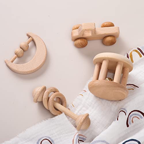 Wood Baby Rattle Personalizable Infant Rattle Sensory Development Wooden Toys Set #TOP1