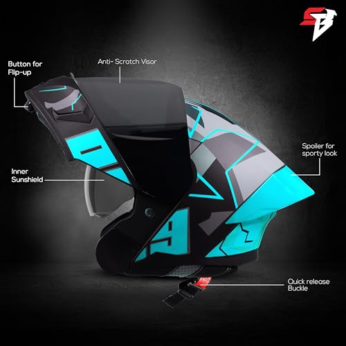 Image of Steelbird SBA-20 09 ISI Certified Flip-Up Graphic Helmet for Men and Women with Inner Chrome Sun Shield