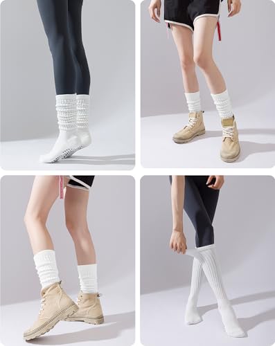 Image of Yawlsow Pilates Socks with Grips for Women Yoga Ruffle Grippy Non Slip Long Slouchy Scrunch Socks for Barre Workout Hospital