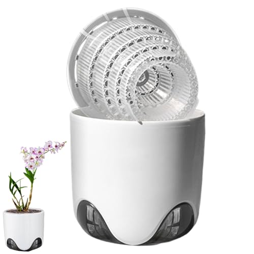 Dreuhuing Macetas para orquídeas con agujeros, maceta de cerámica de imitación de de doble capa, maceta para trasplantar con ranuras transpirables, maceta transparente para orquídeas a juego,