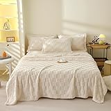 KCCRHIN Soft Plush Throw Blanket Queen Size Checkered Plush Solid Color Couch Throw Blankets All Season Use Blanket for Couch Sofa Bed Children's Blanket Napping Blanket,Cream,39 * 59in
