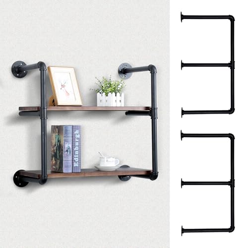 Industrial Pipe Shelving Wall Mounted,Black Pipe Shelves Iron Pipe Shelf Bracket,Wall Shelves(2Pcs X 3Tier,29