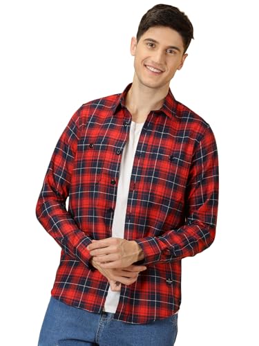 Image of Thomas Scott Men's | Checks | Full Sleeve | Slim Fit | Cotton Polyester Blend | Double Pocket | Spread Collar | Casual Shirt