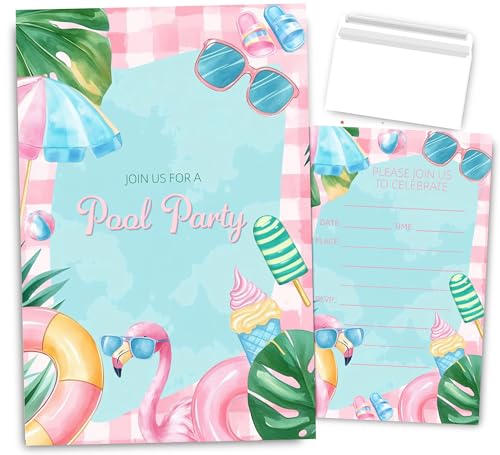VAVINCI Pool Party Birthday Invitation for Girls, Summer Swimming Pool