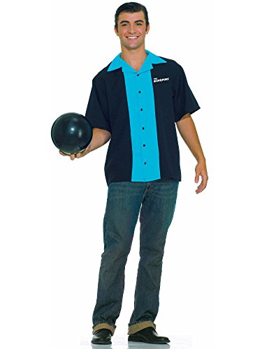 Forum Flirtin With The 50S King Pins Bowling Shirt, Black/Blue, One Size Costume