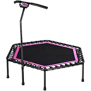 NOALED Outdoor Indoor Trampolines Hexagon Mini Exercise Fitness Rebounder with Adjustable Handle Bar for Kids – Best Urban Cardio Workout Home Trainer– Max Limit 330 lbs (Pink) (Pink)