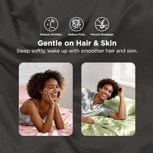 Image of Bedsure Grey Satin Sheets King Size, Soft Silky Bedsheets for Hair & Skin