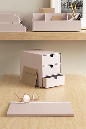 BIGSO INGRID Schubladenbox für Dokumente und Bürobedarf – Schreibtisch Organizer mit 3 Schubladen – Ablagesystem aus 100% recycelter Faserplatte und Papier in Leinenoptik – rosa