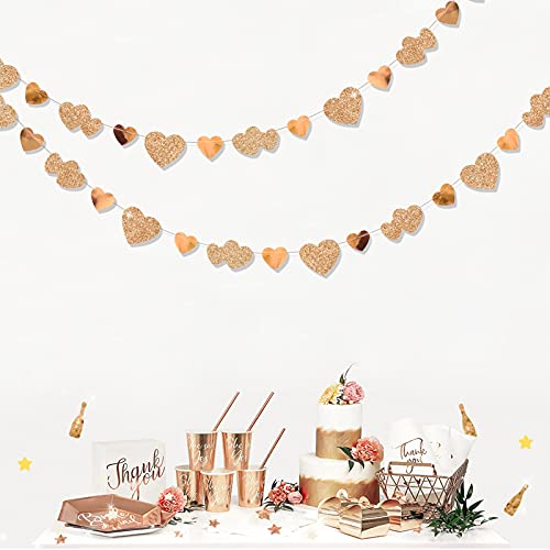 Image of 40Ft Champagne Gold Heart Banner Double Sided Paper Garland Heart Hanging Streamer for Wedding Birthday Anniversary Bachelorette Engagement Bridal Baby Shower Valentines Hen Christmas Party Decoration