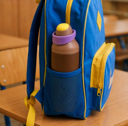 Image of HomeCloud 500ML Stainless Steel Water Bottle for Kids - Double Wall Vacuum Insulated, Leakproof Straw Lid, BPA-Free Reusable Flask with Dual Drinking Spout for School, Travel & Sports (Brown Purple)