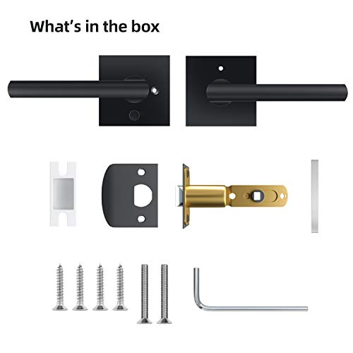 Ohuhu Black Door Knob, 2 Pack Door Knobs, Matte Black Door Handle, Bedroom Door Lock, Interior Door Knobs Door Lever With Modern Contemporary Slim Square Design For Bathroom Privacy In Satin Zinc #TOP7