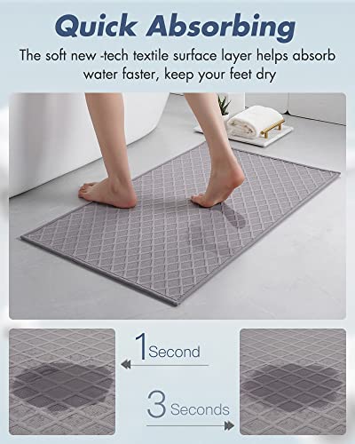 Amoami Bath-Mat,Ultra Thin Bathroom Rugs,Rubber Bath Mats For Bathroom Non Slip,Absorbent Bath Rug For Bathroom Floor, Shower, Sink (17"X28", Grey) #TOP2
