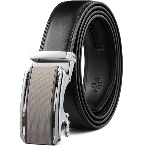 Image of Drowsmen Leather ratchet belt 1 3 /8 inch with Click Sliding Automatic Buckle, Adjustable belt Trim to Fit