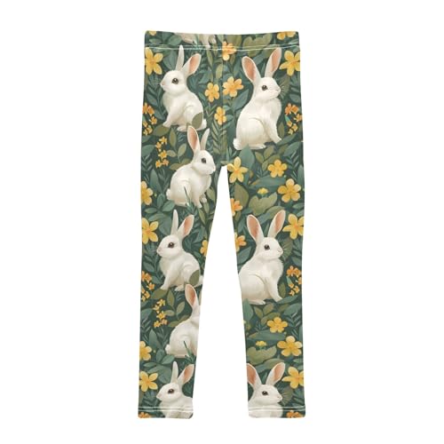 Flower White Rabbit Leaves L Girls Leggings Athletic Pants Tights Stretch Bottom2