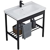 Freestanding Bathroom Console Sink, Bathroom Vanity with Sink, 28.3' x 19' x 32.3' Ceramic Console Sink Set...